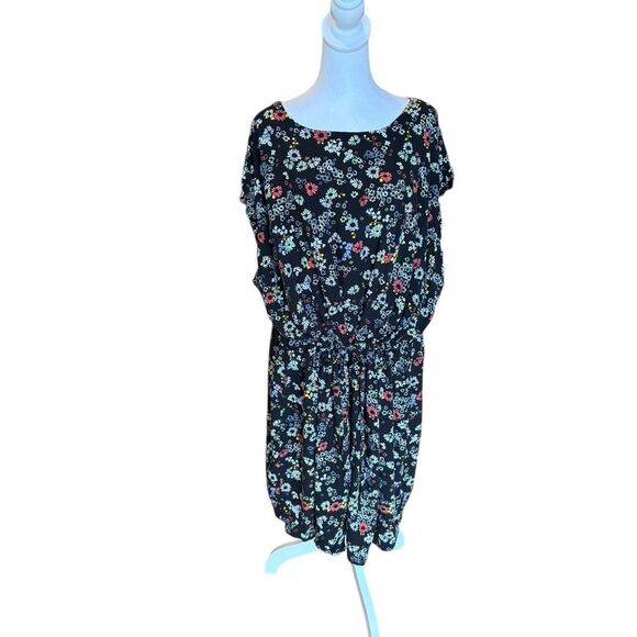 Old Navy Floral Mini Dress Black Pink White Drawstring Waist Womens Plus Size 4X - Picture 1 of 8